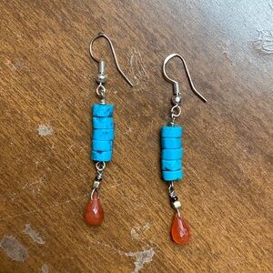 Turquoise and carnelian silver earrings